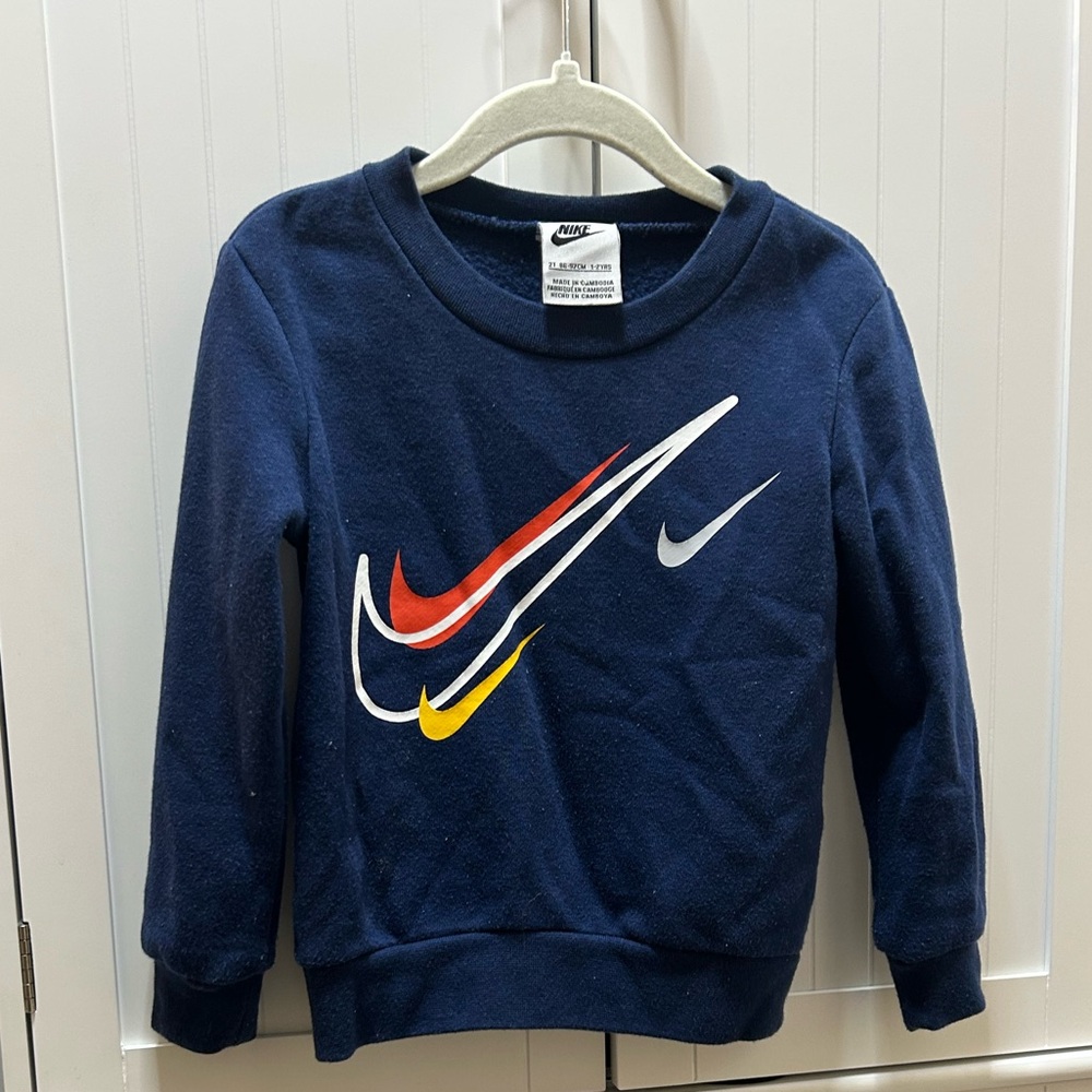 Nike Kids Blue Sweatshirt with Colorful Swoosh